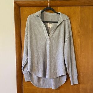 Aerie Light Gray Waffle Knit Hoodie